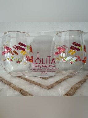 NWT Lolita 2 Flip Flop Stemless Acrylic Tumblers - Pink, Yellow, Green, Orange